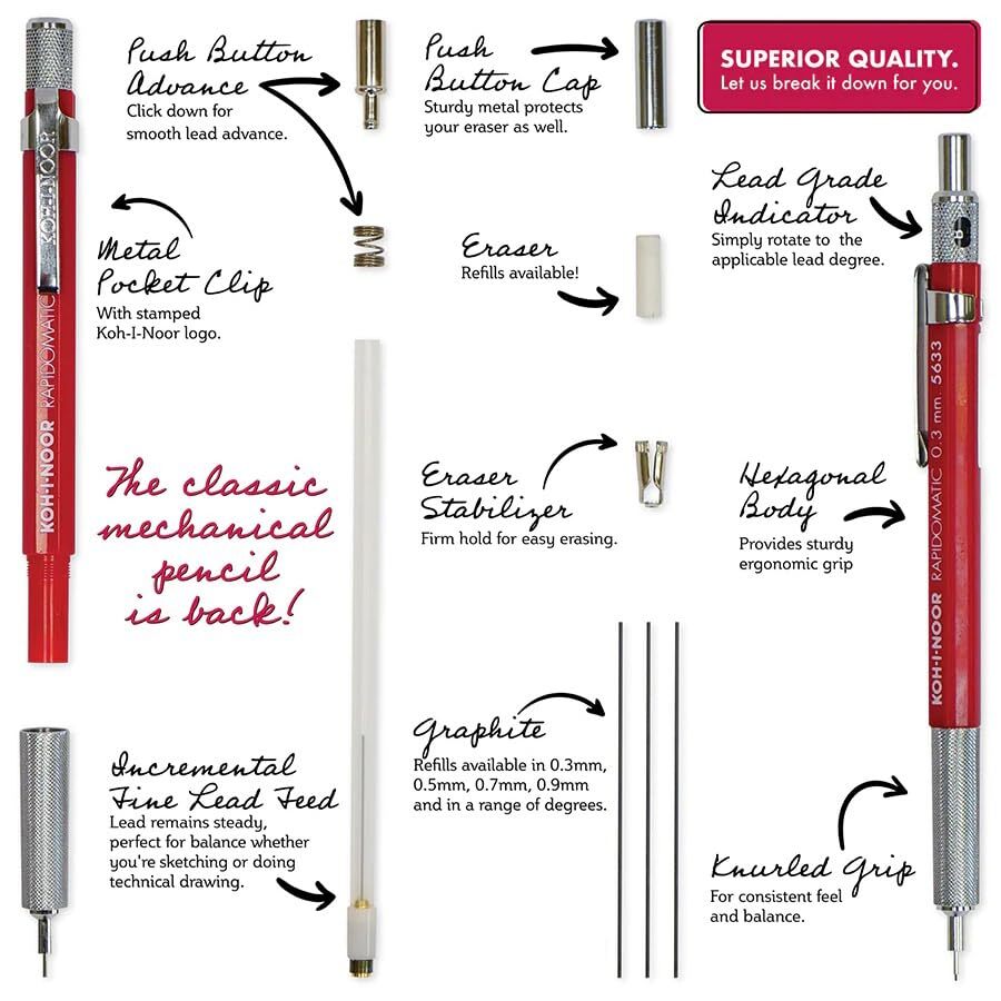 Rapidomatic Mechanical Pencil 3mm lead Red Blister Carded 1 Each
