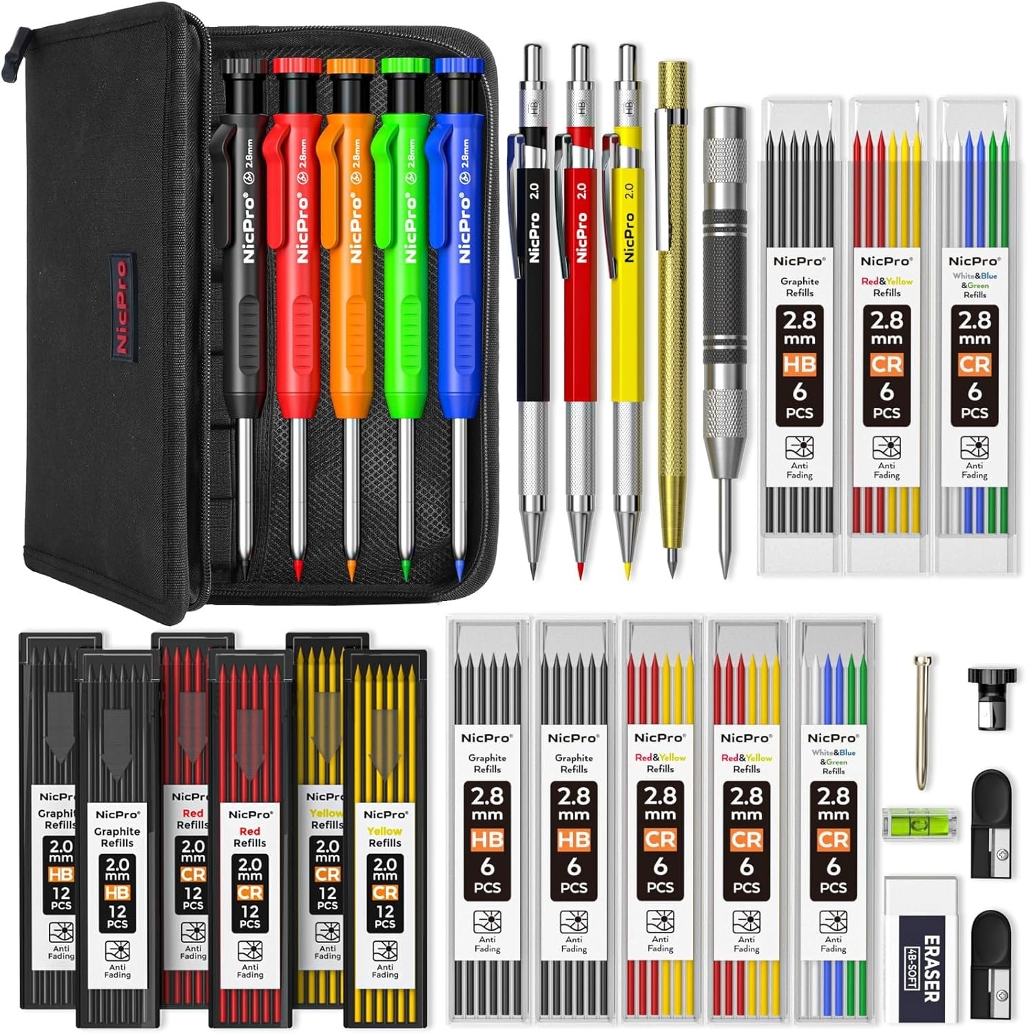 31 Pack Carpenter Pencil Set with Sharpener, Mechanical Carpenter Pencils