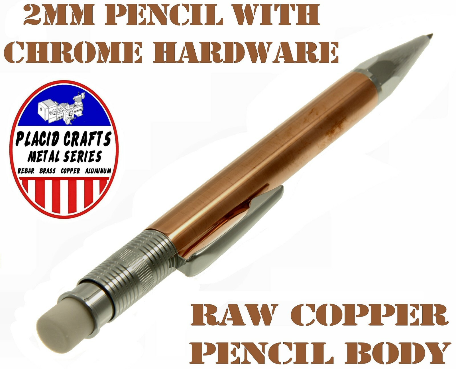 Throw Back Handcrafted 2mm Pencil in Chrome with Raw Copper Body / #347