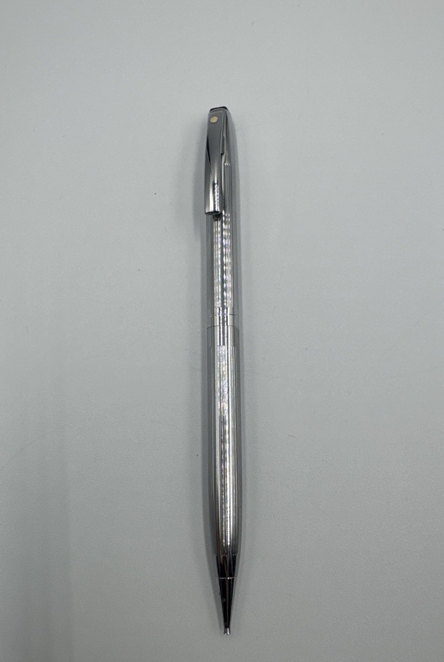 VTG Sheaffer Mechanical Pencil Ribbed Chrome White Dot W/Erasers & Lead Refills