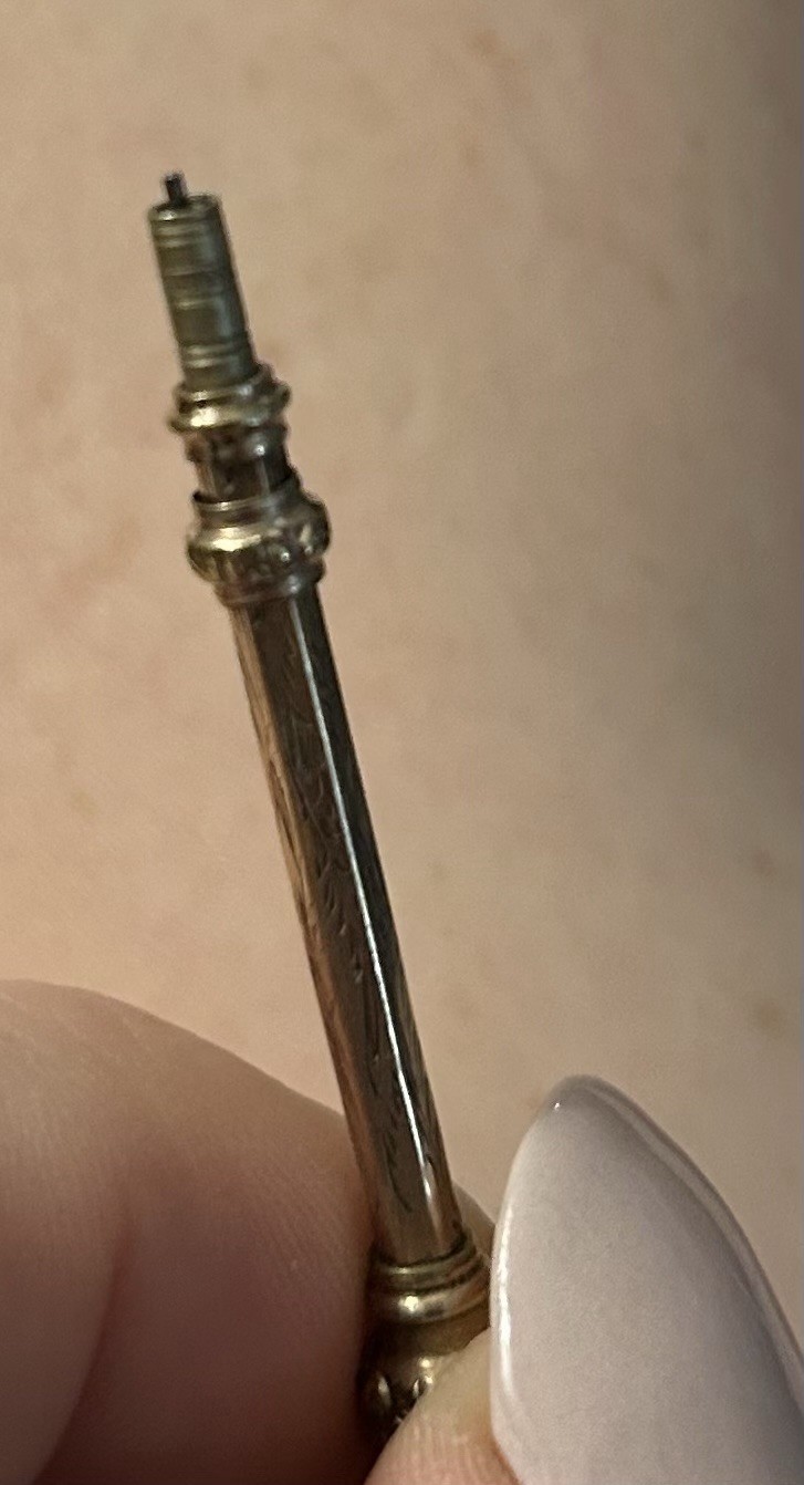 Antique Victorian Gold Filled Propelling Mechanical Pencil Red Stone Top WORKING