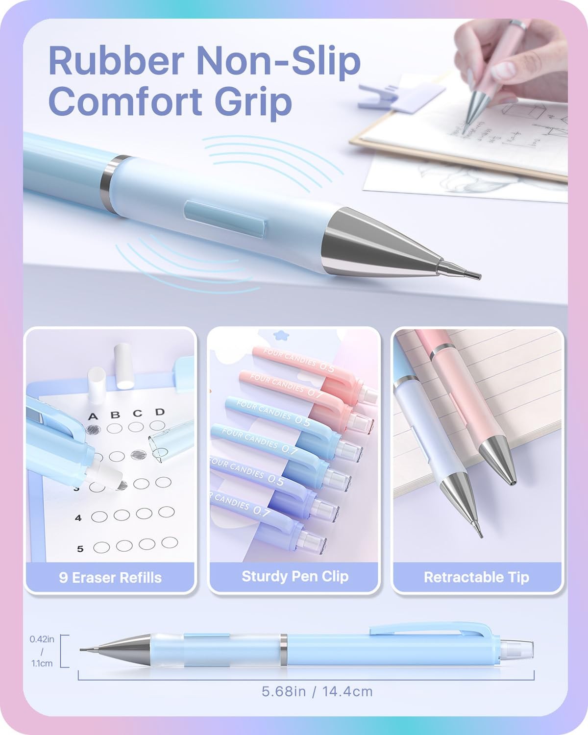 Four Candies Cute Mechanical Pencil 16 Count (Pack of 1), Blue, Pink, Purple