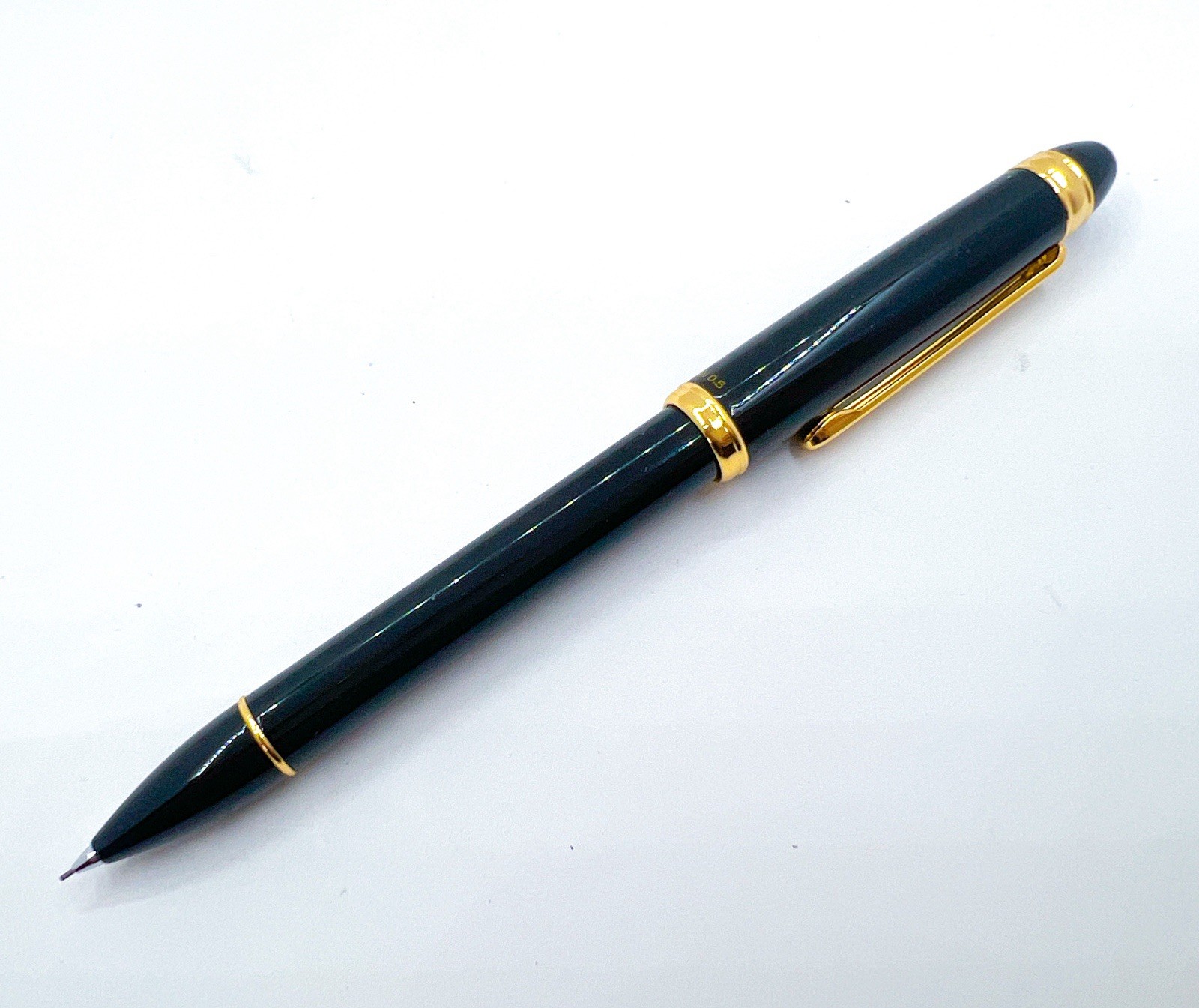 NOS Platinum Mechanical Pencil 0.5 mm Black Gold Trim Push Cap Functional