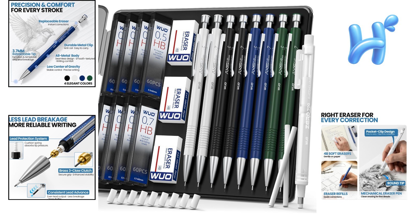Precision Mechanical Pencil Set: 0.5 & 0.7mm – Ideal for Artists & Engineers