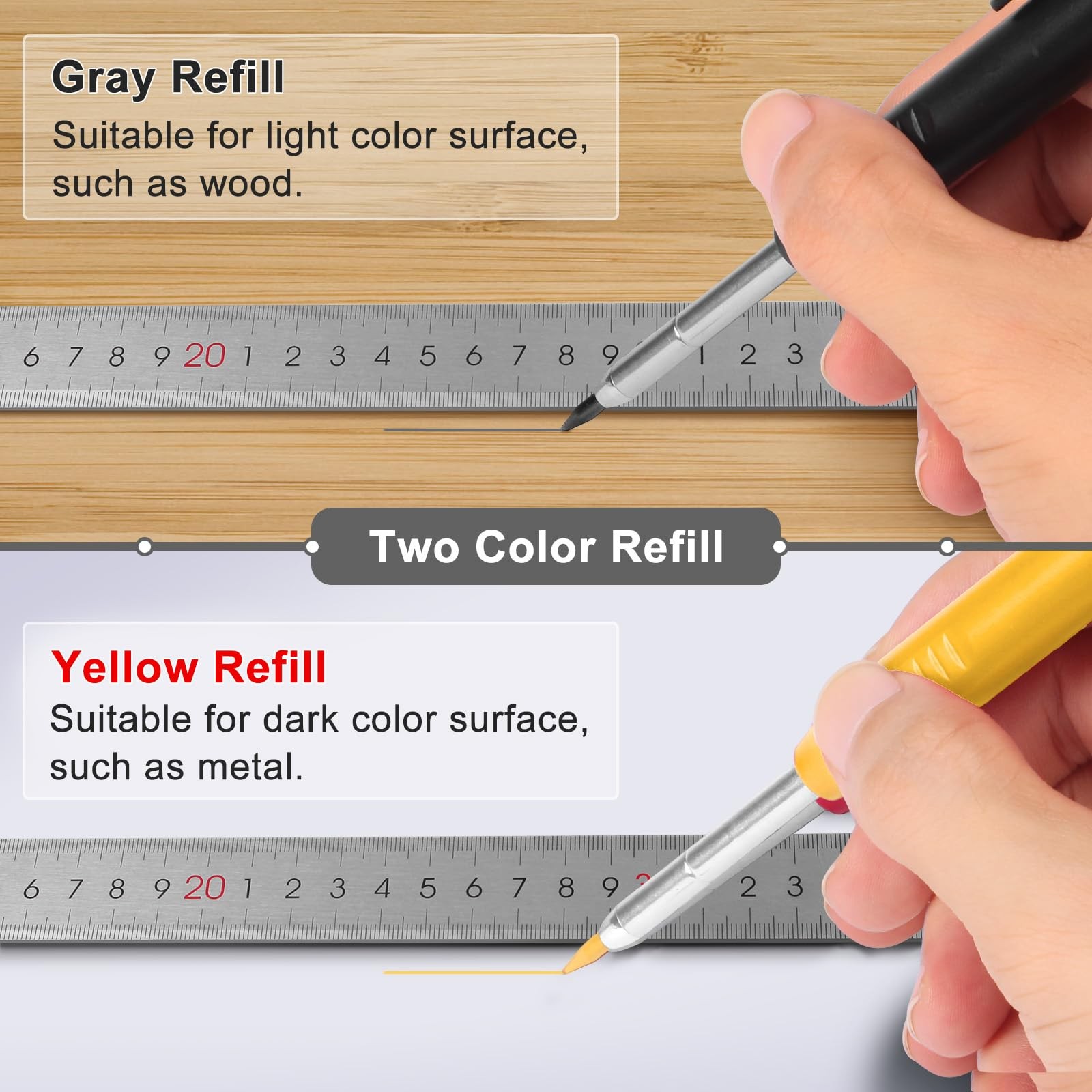MECHEER 2 Pack Carpenter Pencils 1 Count (Pack of 2), Black, Yellow