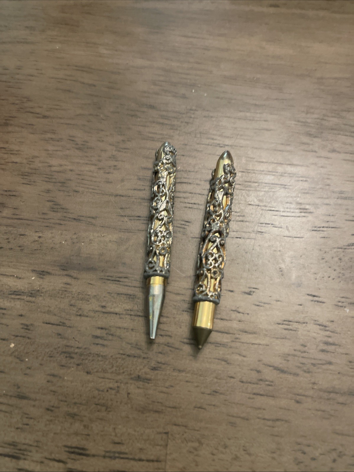 VTG Filigree Mini Mechanical Pencil/Pen Set Rhinestones Gold/Silver Tone –