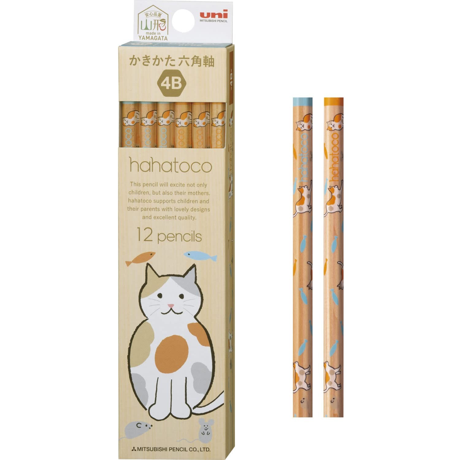 Mitsubishi Pencil Hahatoko 4B Writing Pencils, Cat Design, 1 Dozen, K56394B