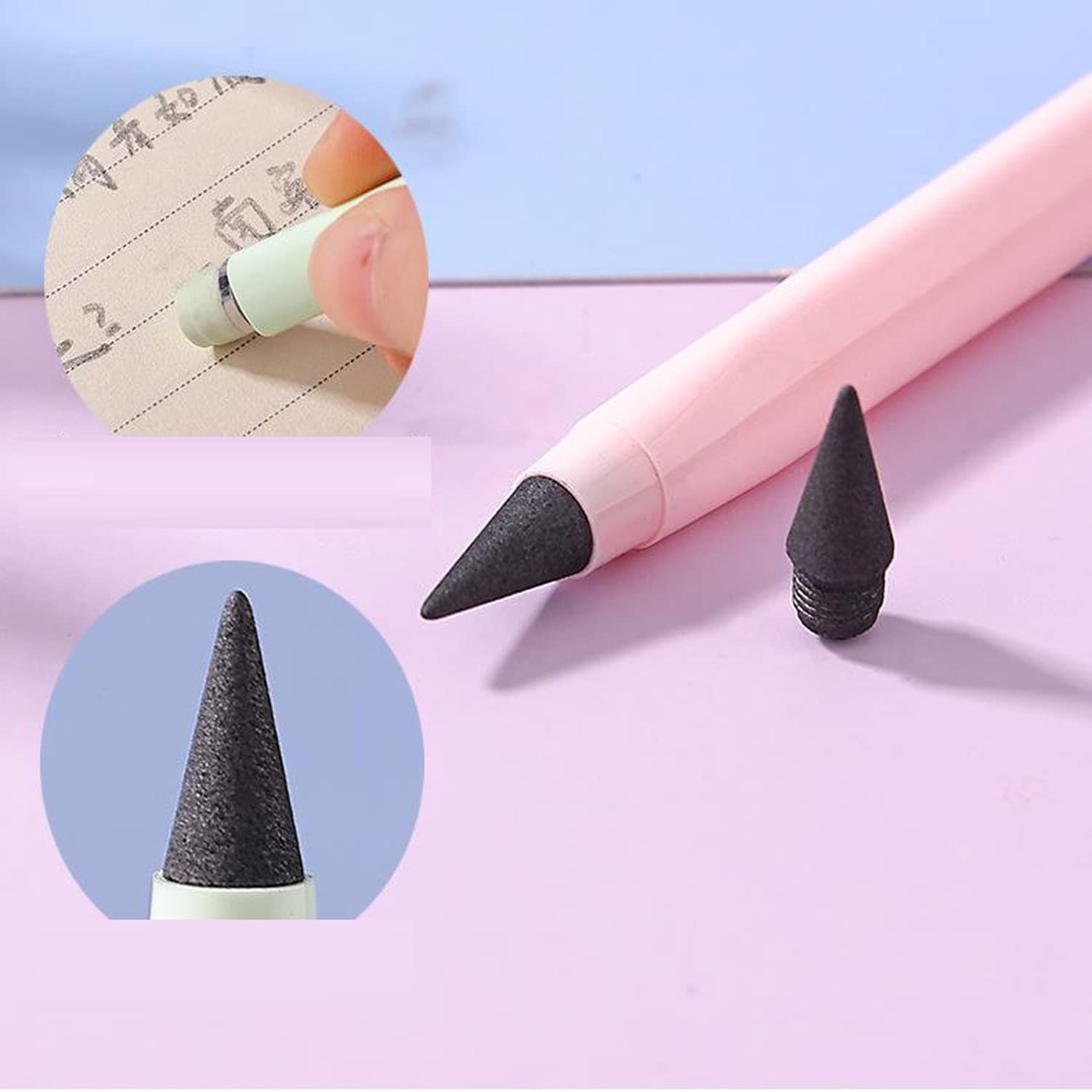 2Pcs Metal Inkless Pencil with BONUS 2 Replaceable Nibs, Metal Inkless Pen Eras