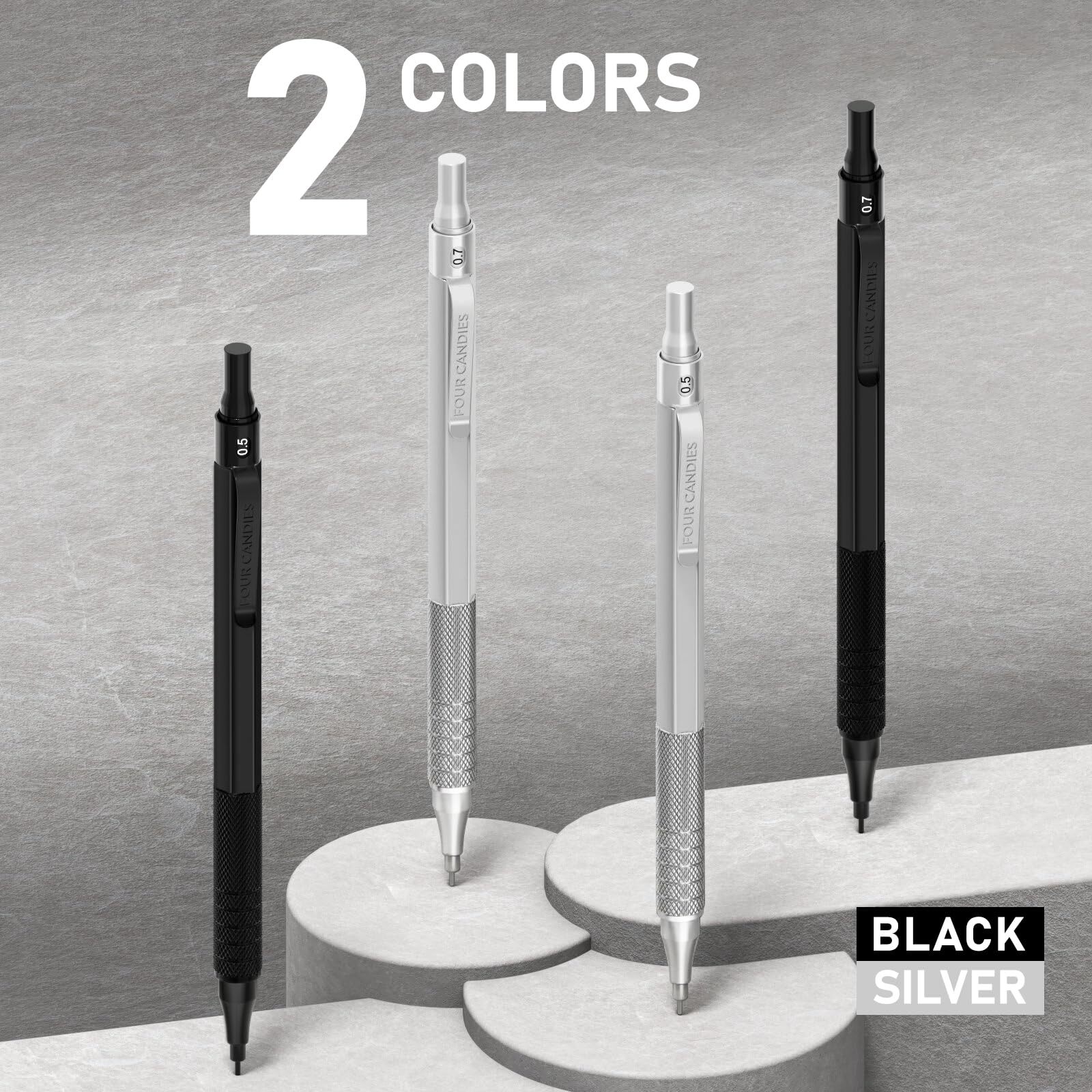 Four Candies 4PCS Metal Mechanical Pencils Set with Case 0.5mm & 0.7 mm Artis…