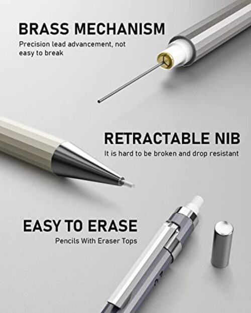 37PCS Art Mechanical Pencil Set, Metal 8 Pack （0.5mm & 0.7mm & 0.9mm & 2.0mm）