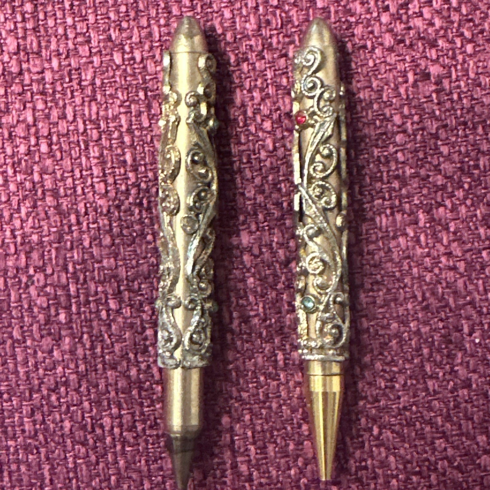 ✨1960s Ornate Gold Mechanical Pencils Chatelaine Style w/ Gem Accents✨