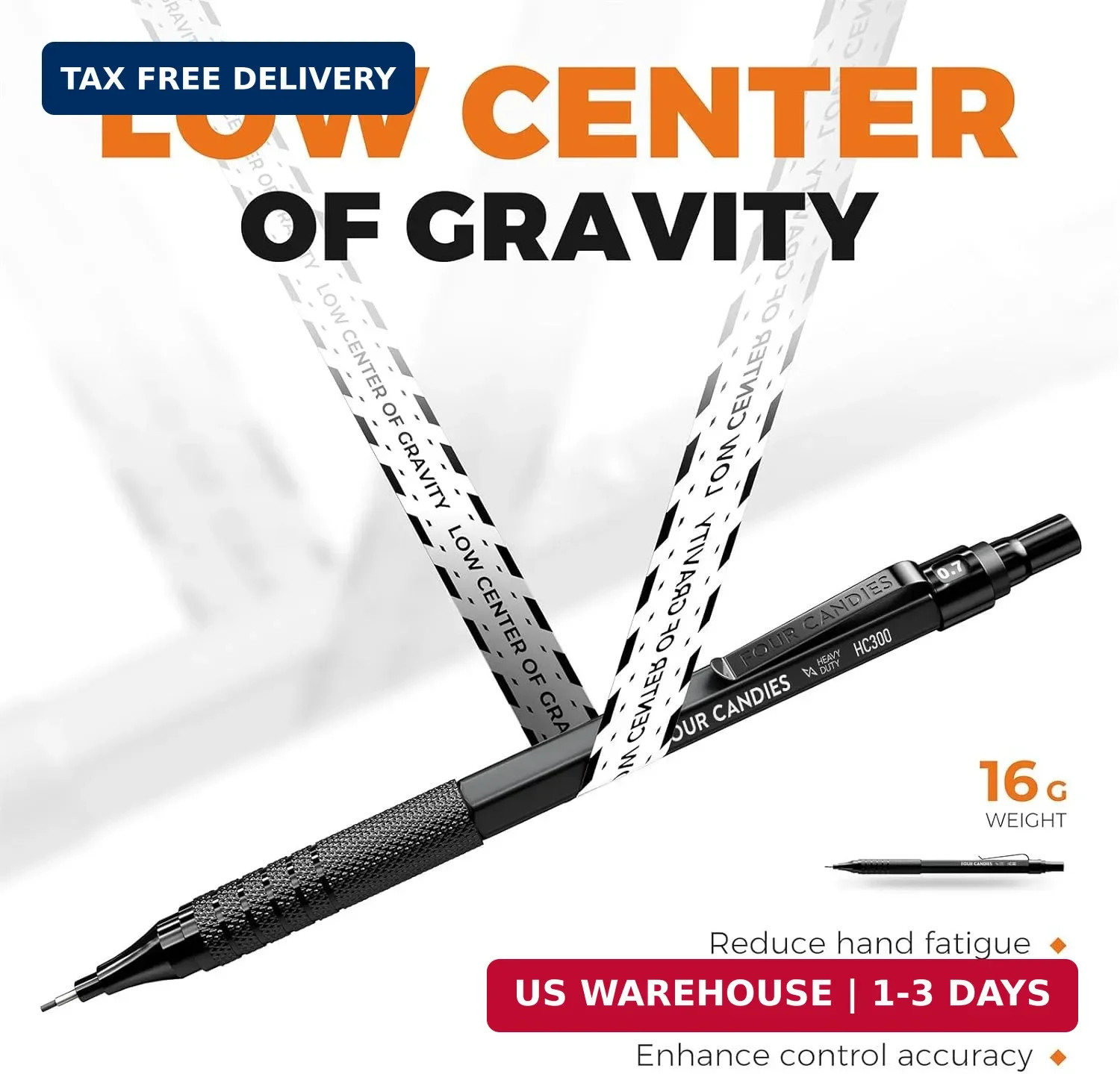 Four Candies Metal Mechanical Pencil Set, 3PCS Art Drafting Pencils 0.5, 0.7, 0.