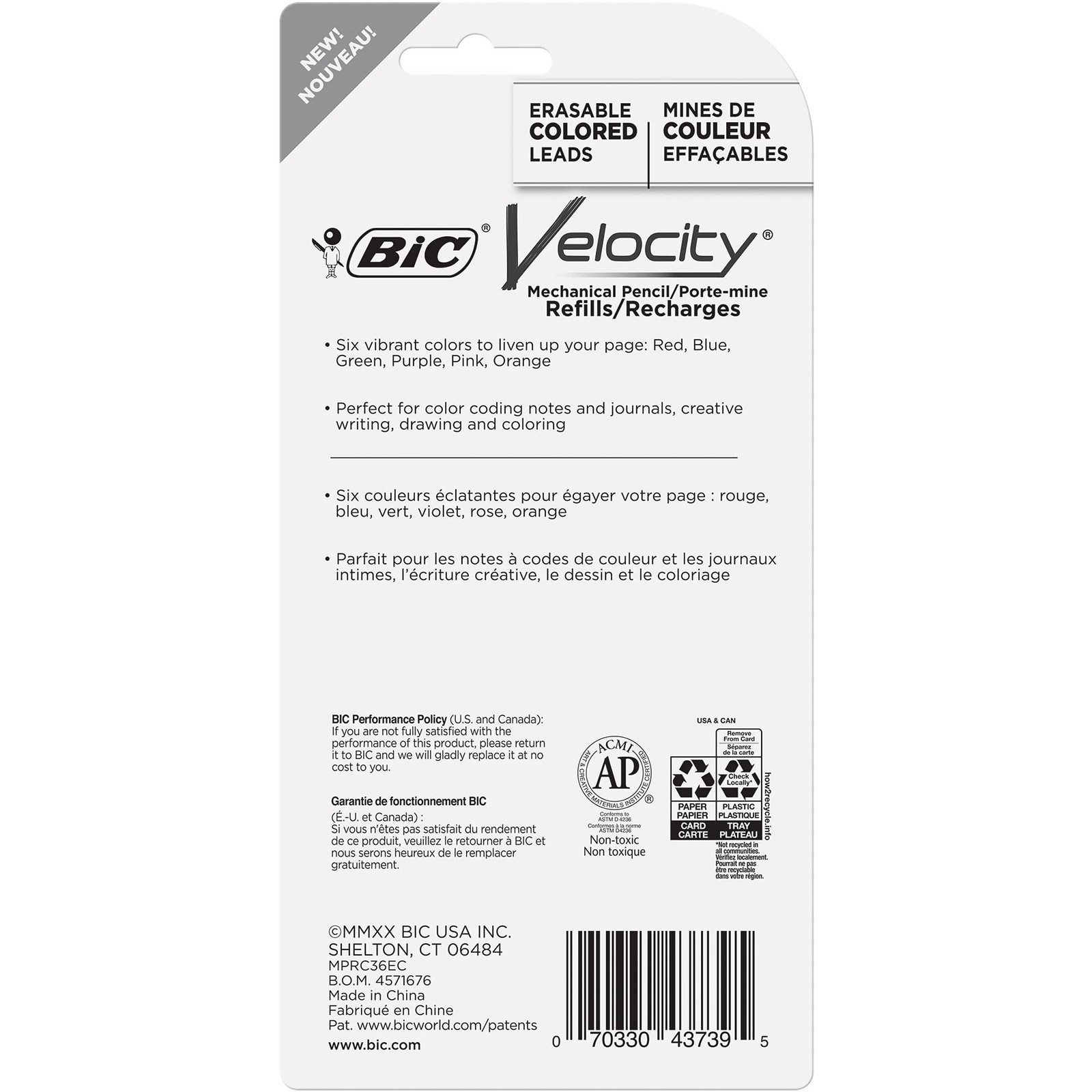 BIC Velocity 0.7mm Colored Mechanical Pencil Refills Pack of 36 Vibrant Colors
