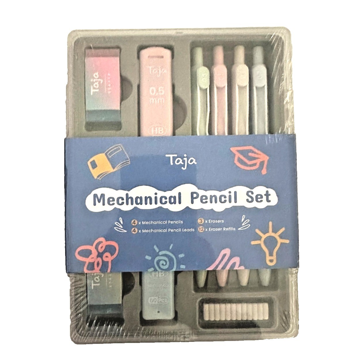 Taja Cute Mechanical Pencil Set 4 Pcs Pastel Mechanical Pencils 0.7 & 0.5mm