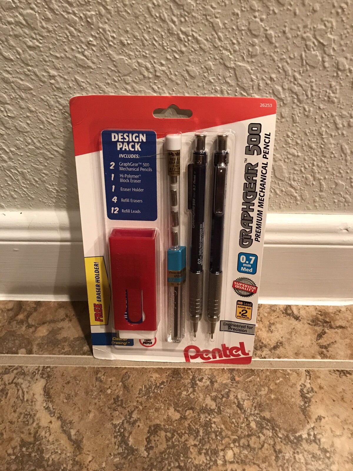 Pentel GRAPHGEAR 500 0.7mm Mechanical Drafting Pencil Design Pack Lead Eraser