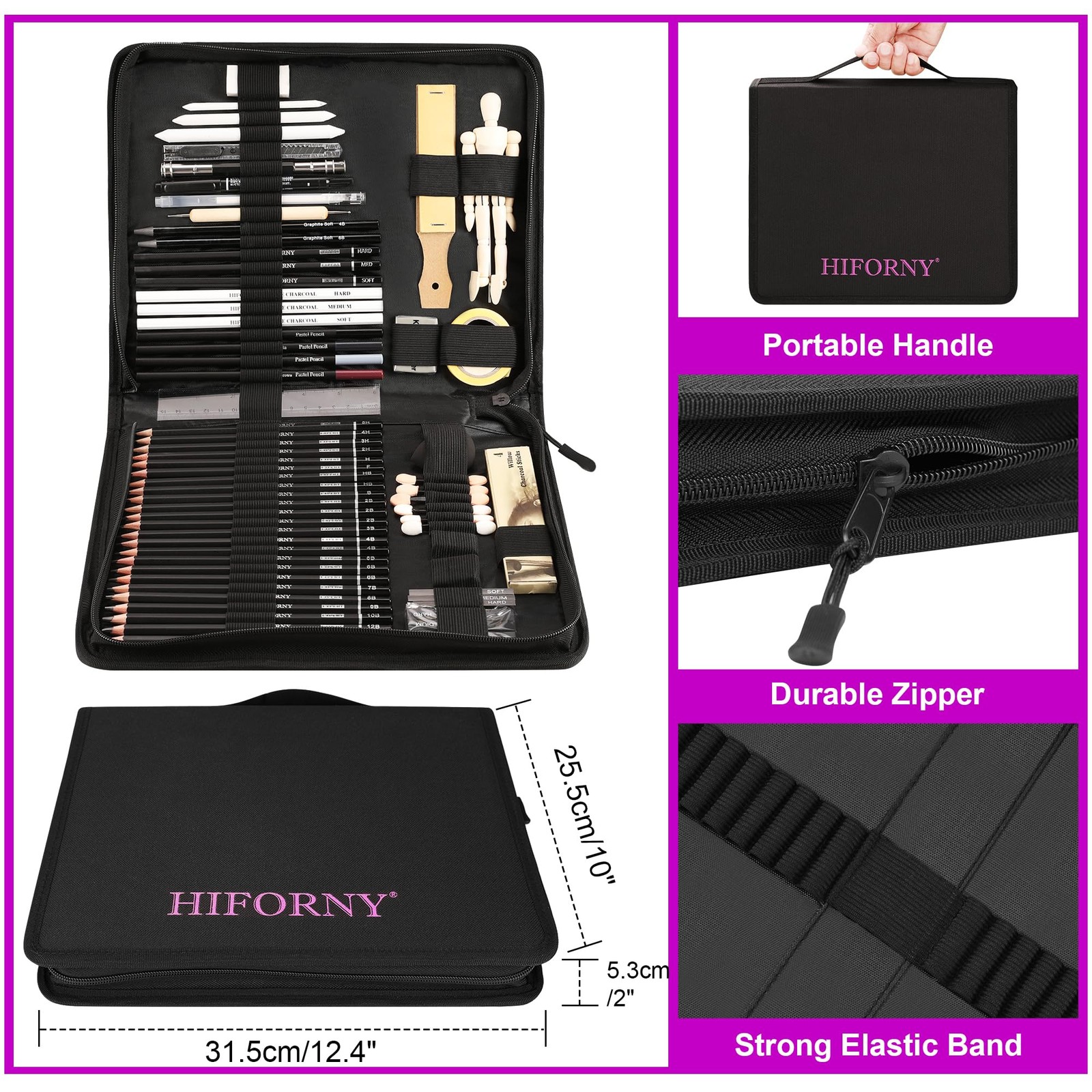 HIFORNY 70 PCS Drawing Set Sketching Kit,Sketch 1 Count (Pack of 70), Black