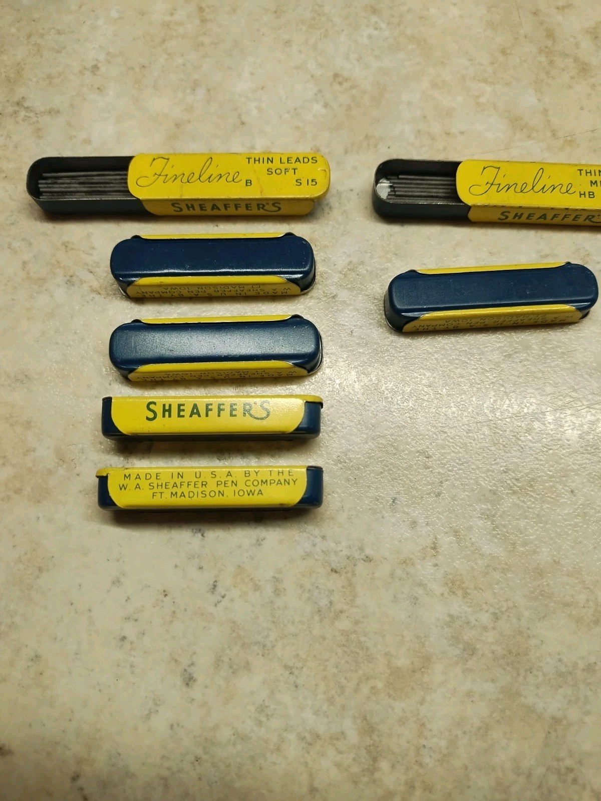 Sheaffer’s Fineline Thin Leads – S15 Mixed Lot of 7 Tins Soft And Medium Read!!