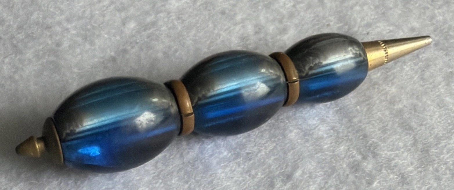 Gorgeous Gold Blue Vintage Mid Century Modern Beaded Mechanical Mini Pencil