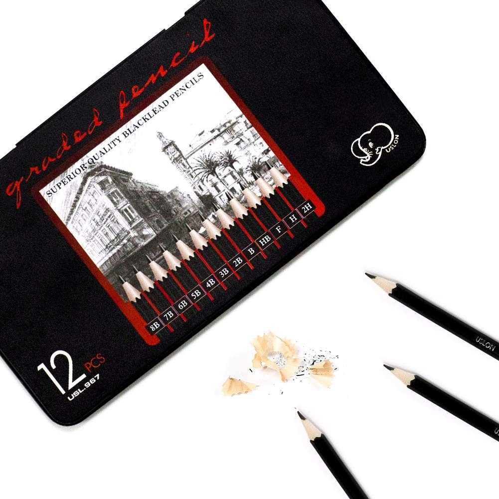 YSLON Professional Sketch pencils Drawing 1 Count (Pack of 12), Black