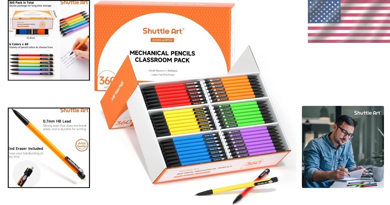 360 Pack Mechanical Pencils 0.7mm, HB Lead, Refillable, Kids & Adults