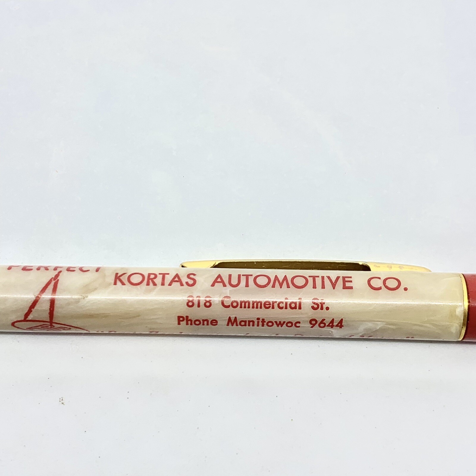 Vintage Redipoint Mechanical Pencil Auto Advertising White Marbled Bakelite Red