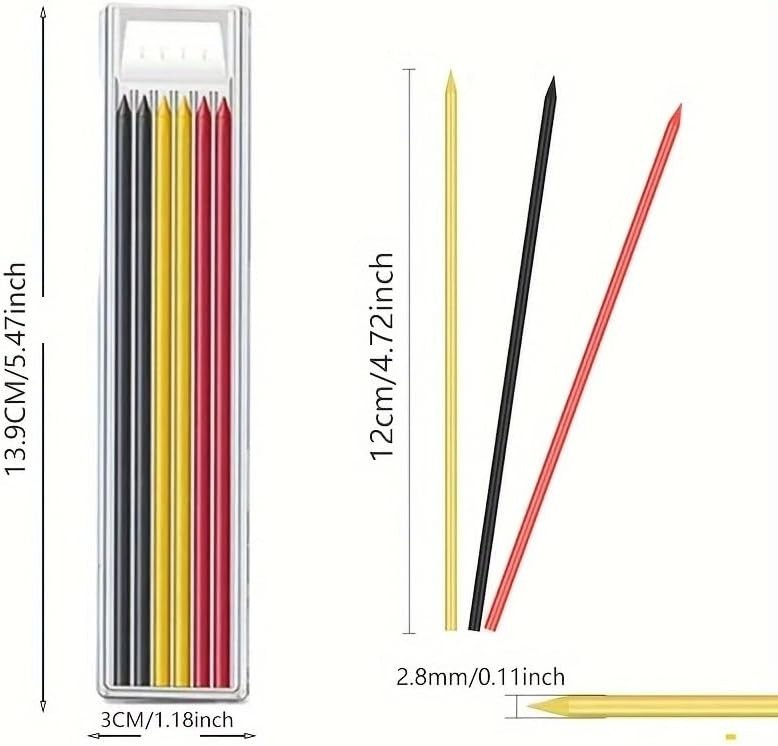 2.8mm Colored Replaceable Refill Rods for Woodworking Pencil Deep Hole Leads …