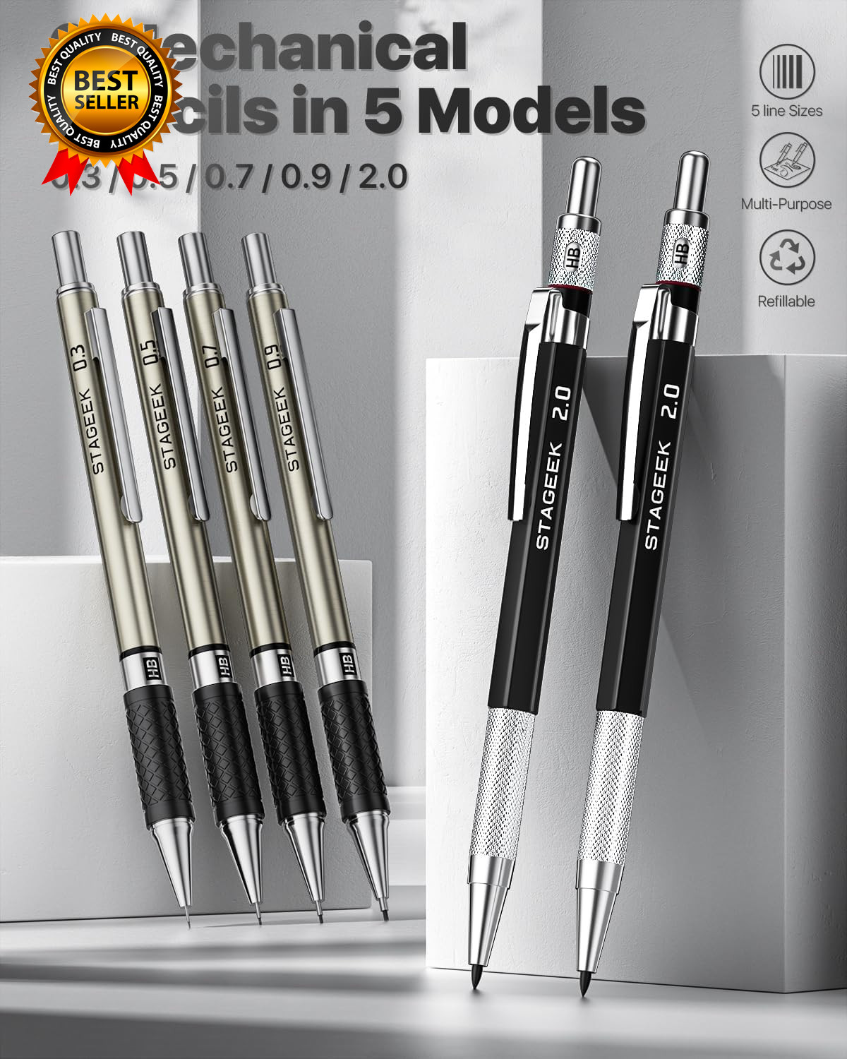 37PCS Art Mechanical Pencil Set Drafting Pencil 5 Sizes Mechanical Drawing