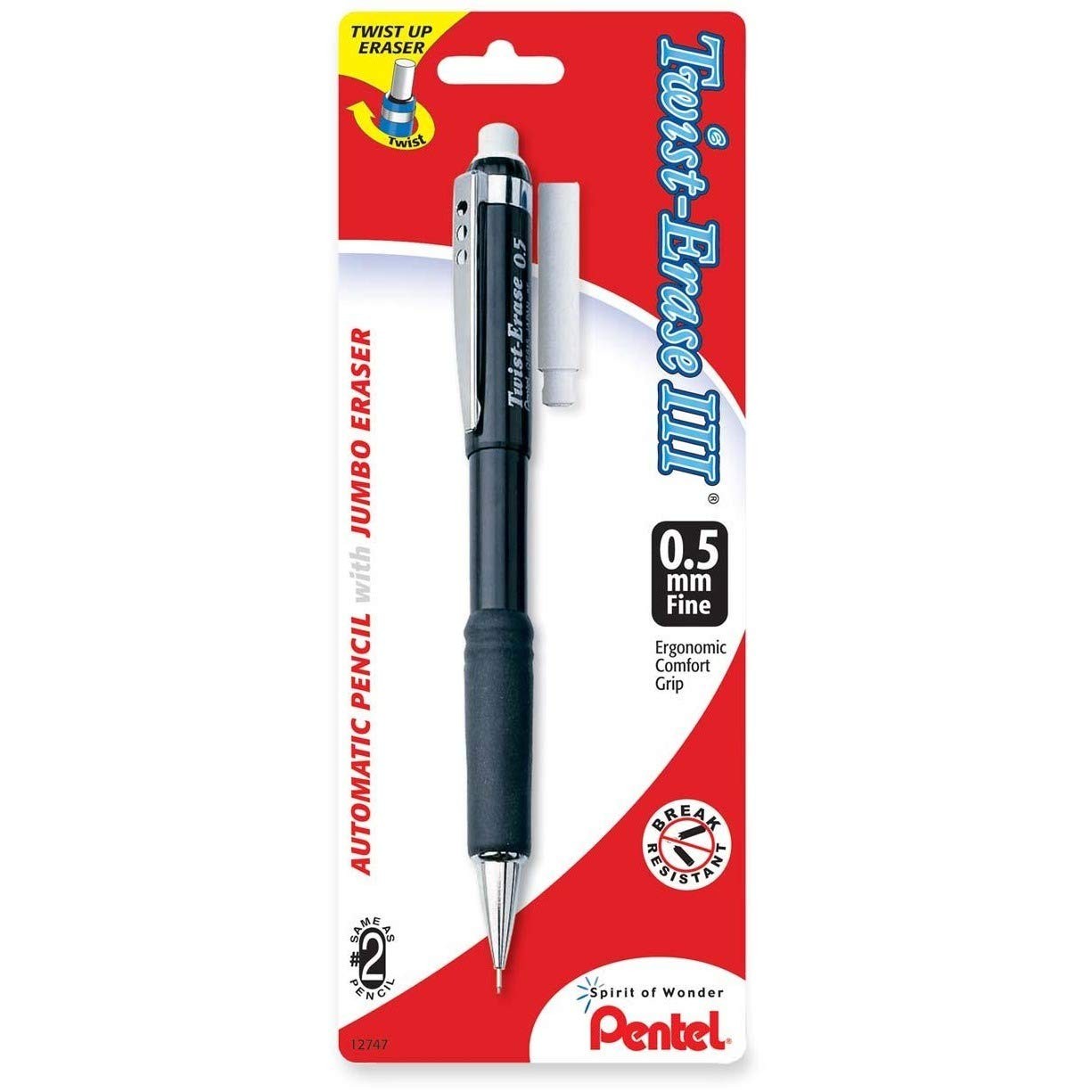 Pentel Twist Erase Mechanical Pencils 0.5mm Assorted Color with Extra Erasers