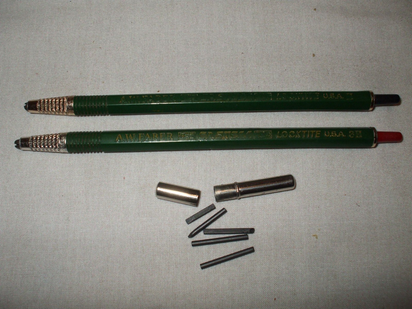 A W Faber Castell Locktite H & 3H Mechanical Pencils 2mm Lead Steel Tube Vtg USA