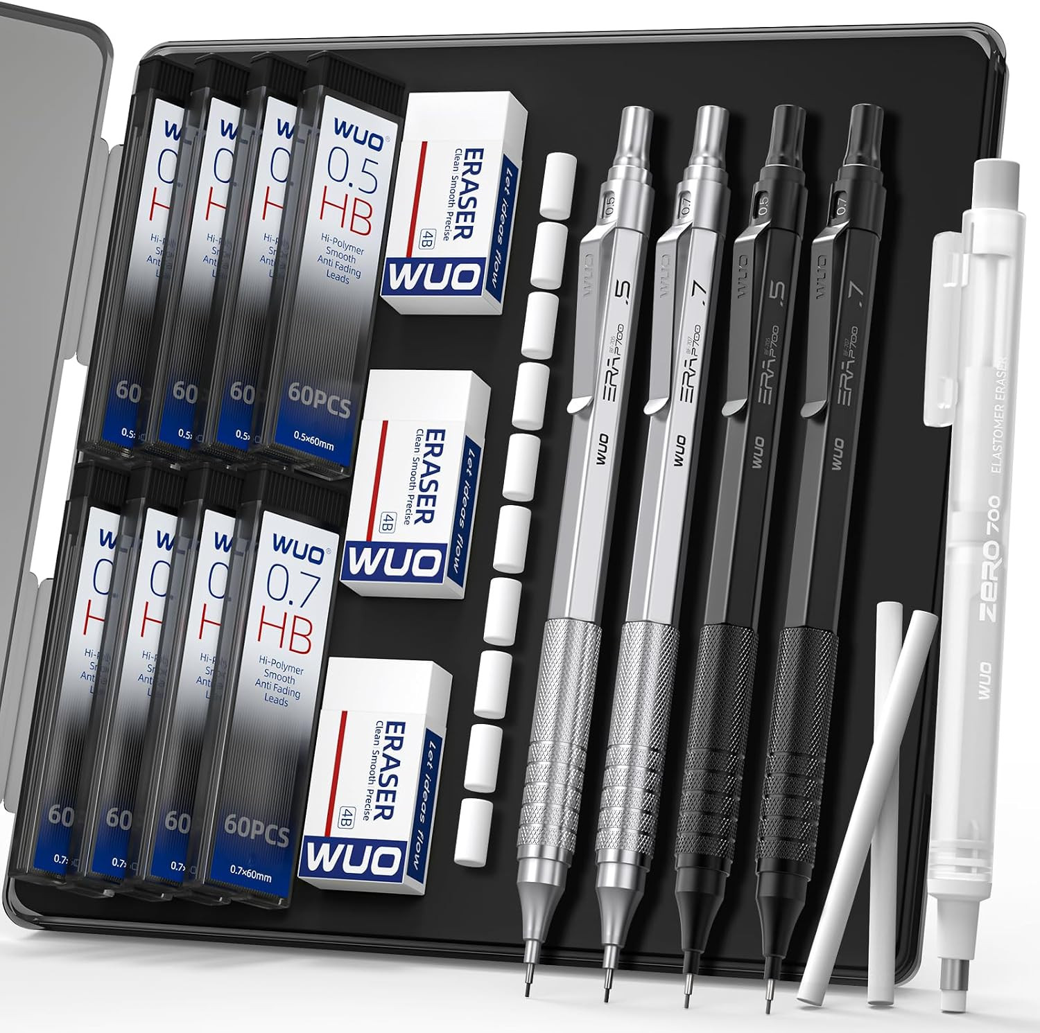 Mechanical Pencils Set, 4-Pack 0.5Mm & 0.7Mm Metal Drafting Pencils with 480 HB
