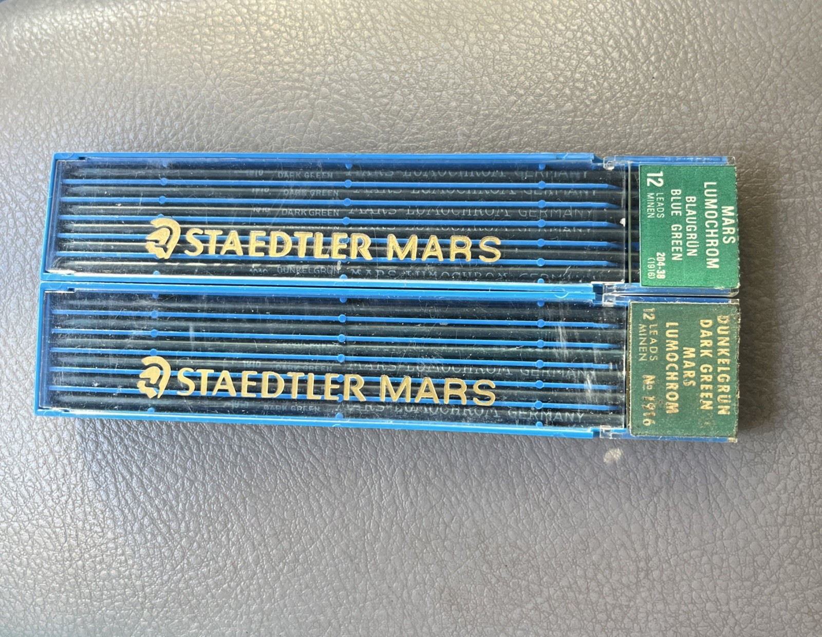2 Staedtler Mars Lumochrom Blue & Green 24 Leads 204 / 1916 for Technical Pens