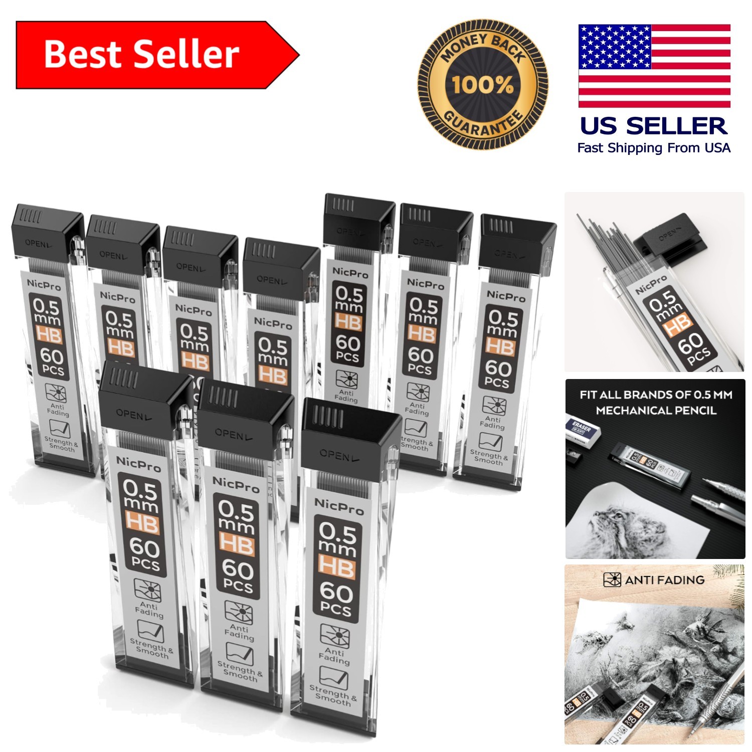 10 Tubes of 0.5mm HB Lead Refills for Mechanical Pencils – Smooth Writing
