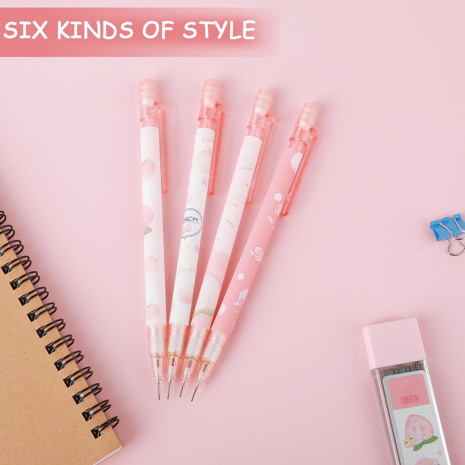 Cute Mechanical Pencil Set Include 4 Pcs 0.5Mm Kawaii Mechanical and 100 Pcs Pe