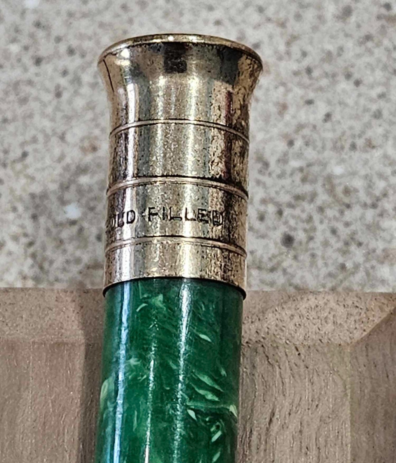 Vintage 14k Gold Filled Green Marble Vest Pendant Mechanical Pencil- Not Working