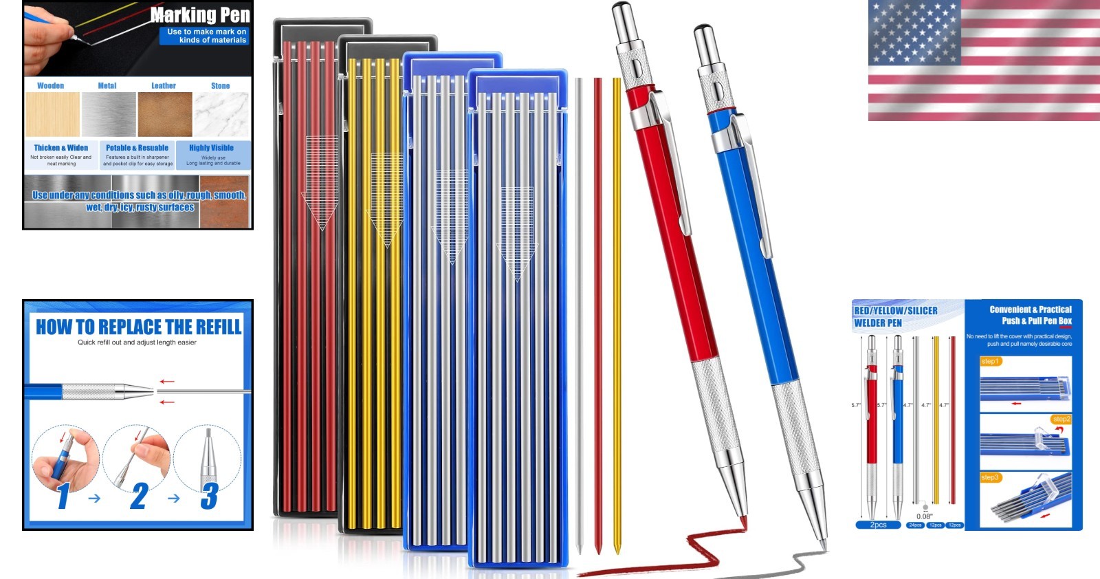 Easy-To-Use 2 Pcs Welder’s Mechanical Pencils with Built-in Sharpener & Refills