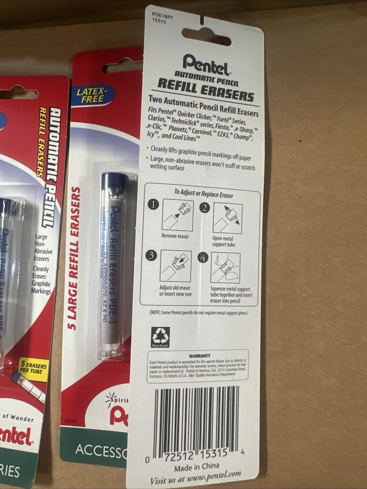 Lot Of 5 Pentel Eraser Refills Automatic Mechanical Pencils PDE1BPT 15315-5/pack