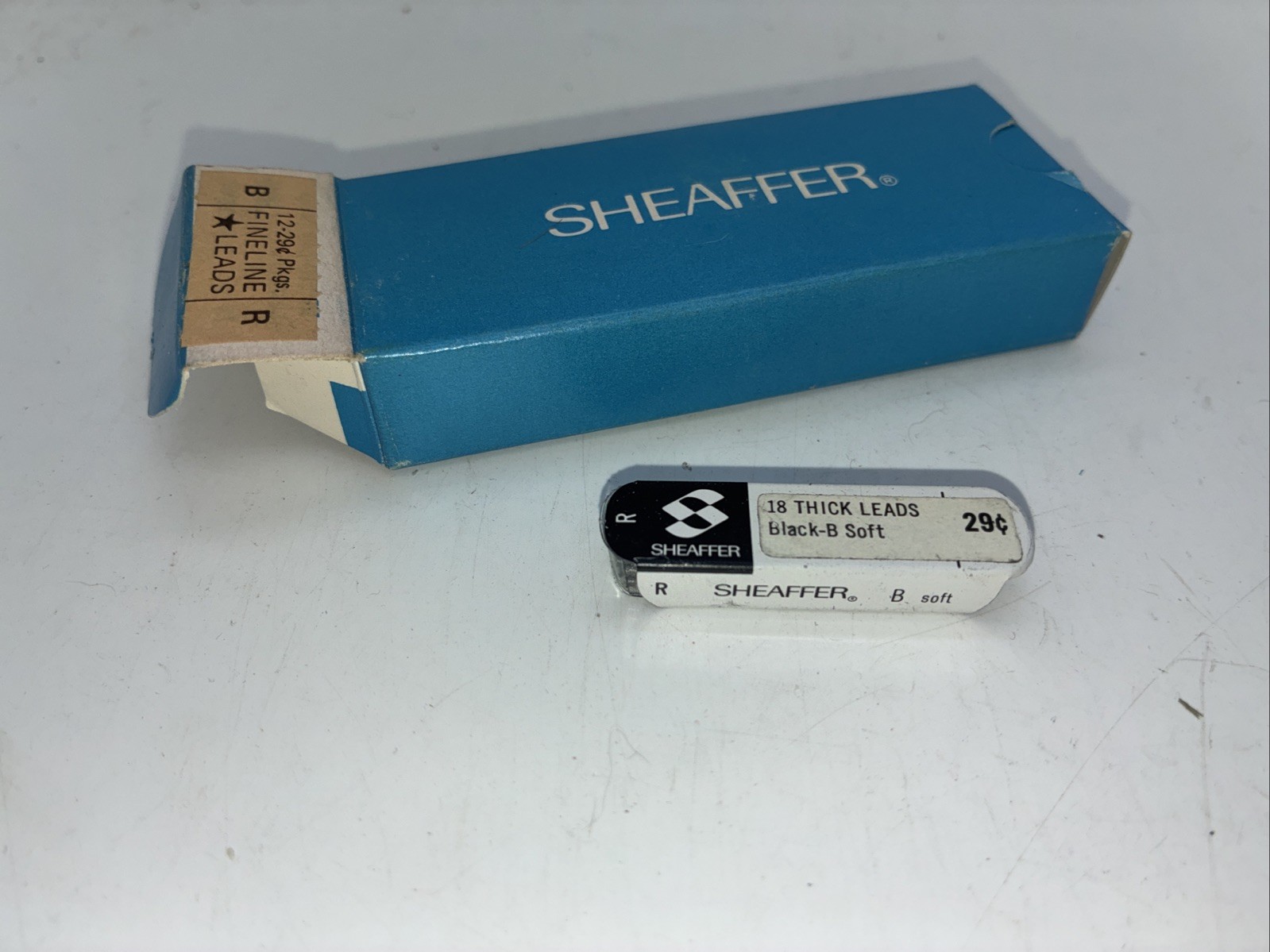 NOS Sheaffer Fineline Leads Thick Black B Soft Leads Tins, Box of 12 Tins