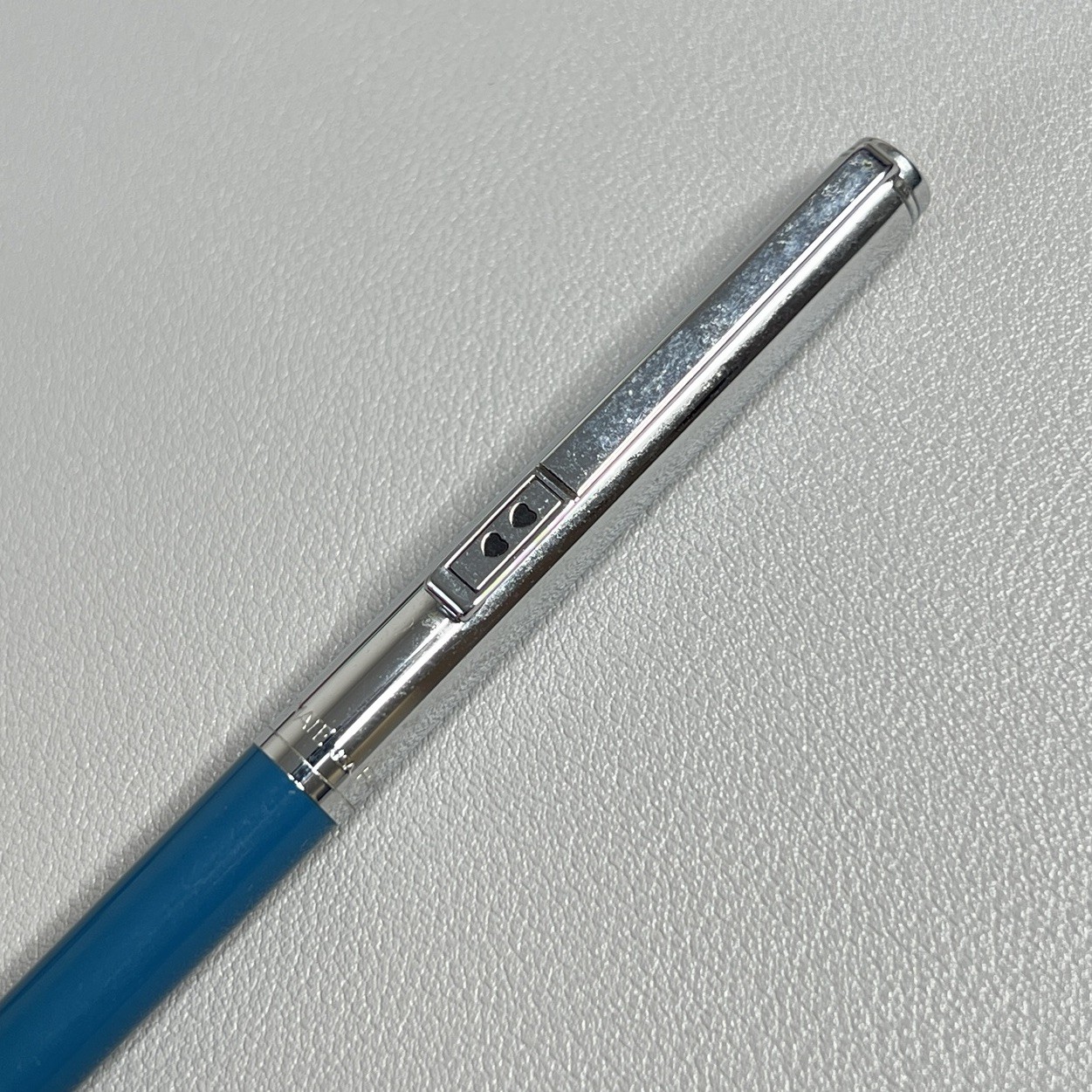 Vintage 1970s Paper Mate USA Mechanical Pencil Blue Chrome Double Heart Logo 70s
