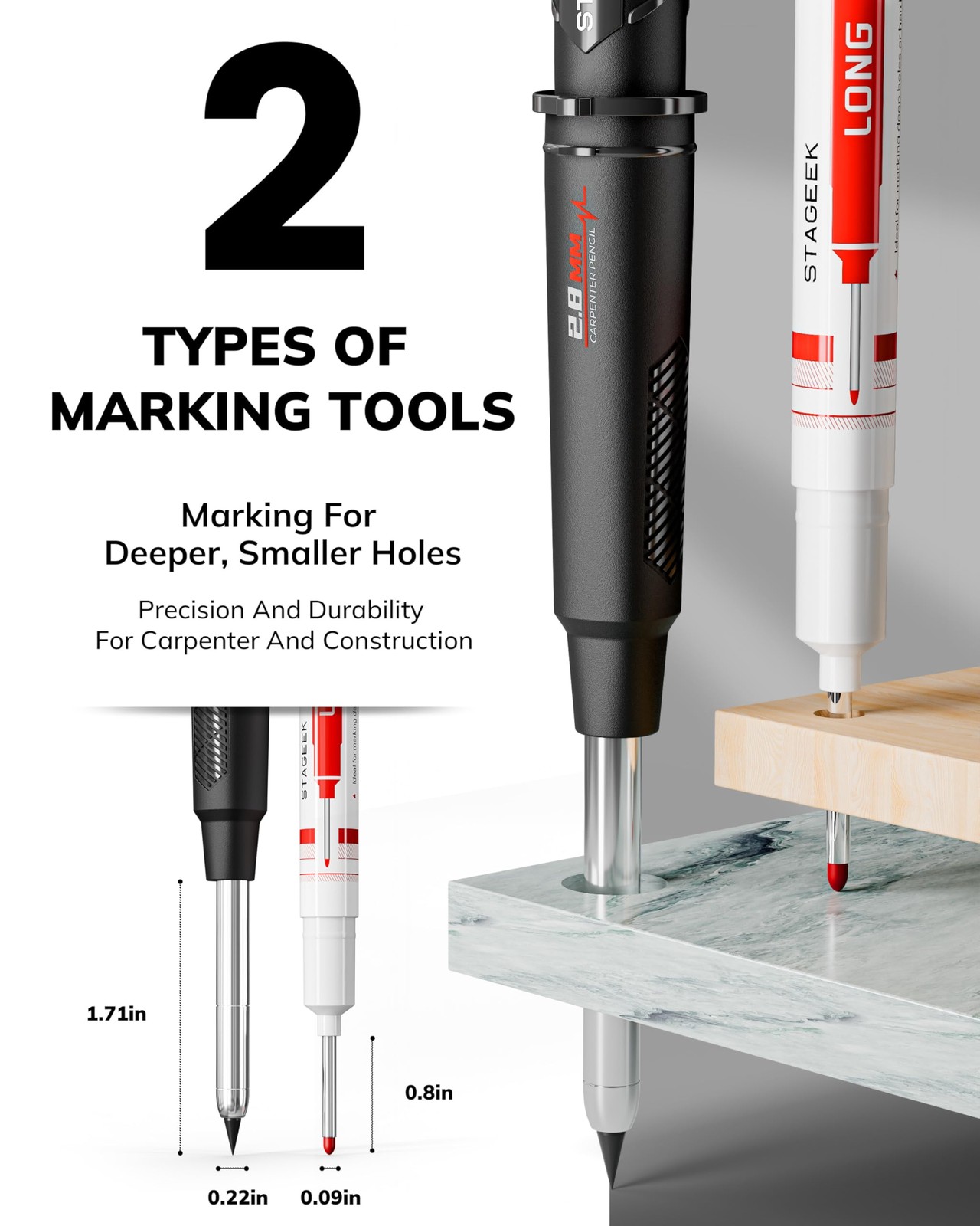 STAGEEK 2 Pack Carpenter Pencils with 5 Count (Pack of 2), Red/Black