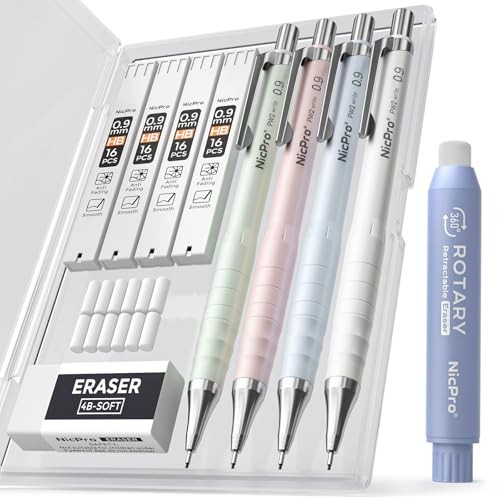 Cute Mechanical Pencil Set, 4PCS Pastel Drafting Pencils | 4 Tube HB 0.9mm