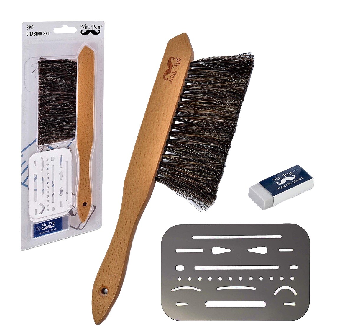 Mr. Pen Dusting Brush Drafting Brush Eraser Shield and Eraser