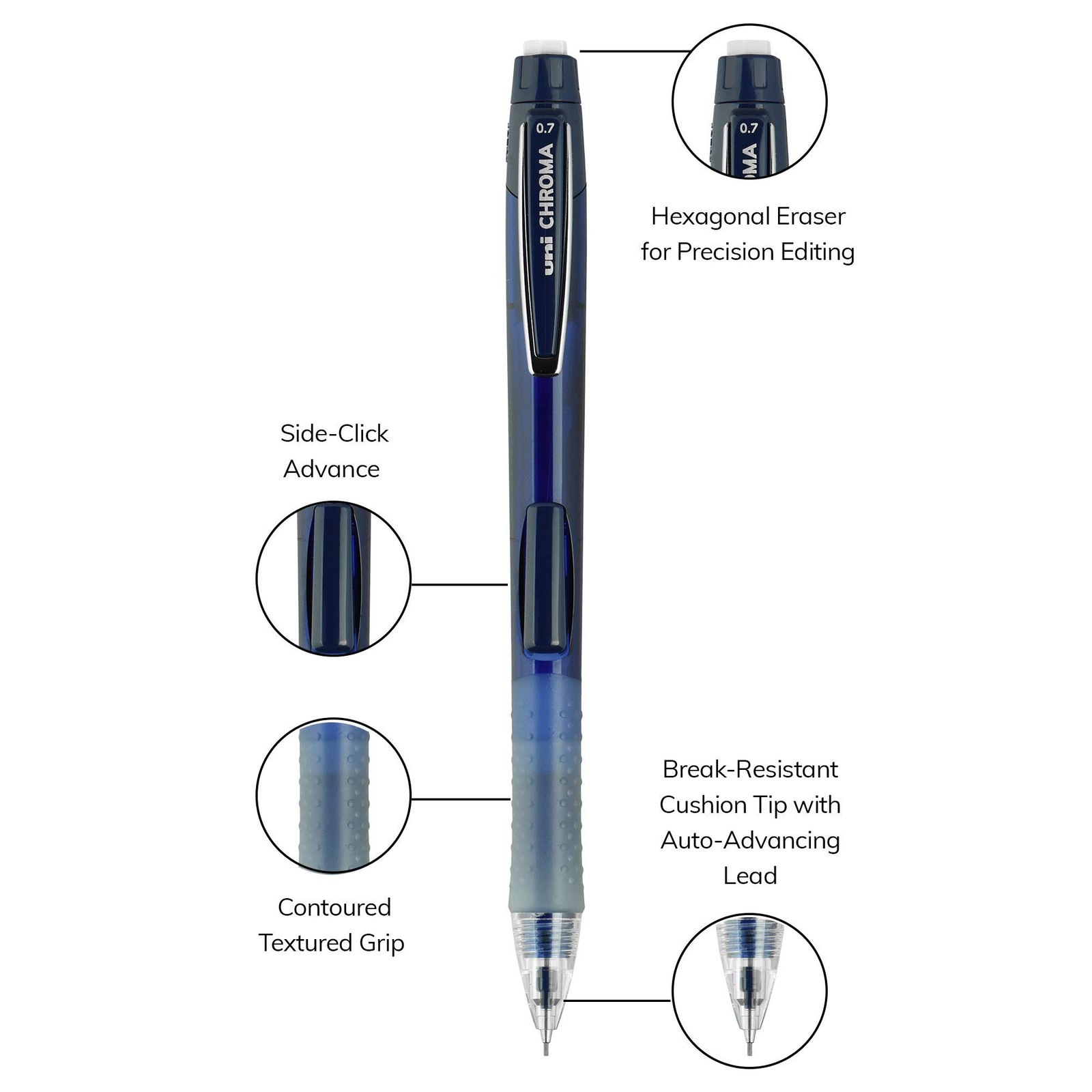 uni ball CHROMA Mechanical Pencils 0.7mm Pack of 4 with Cushioned Tip