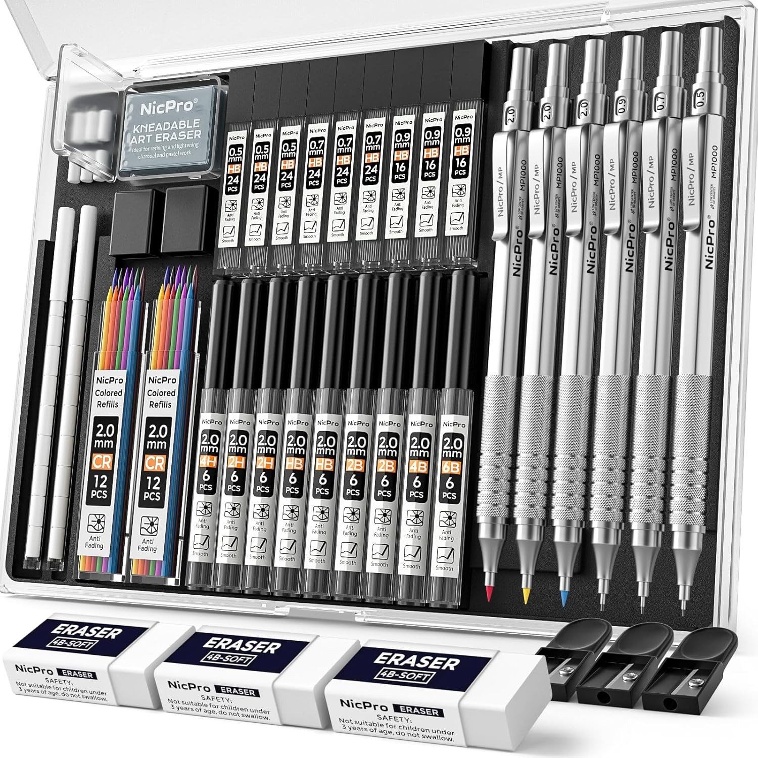 Nicpro 35PCS Silver Metal Mechanical Pencils Set 1 Count (Pack of 6),