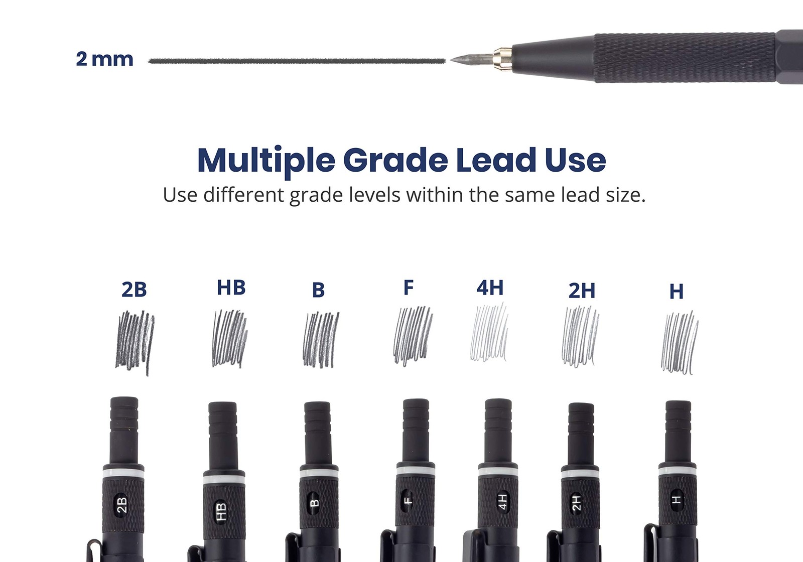 Premium Gravity Feed Technical Lead Holder All Metal Black 2 mm