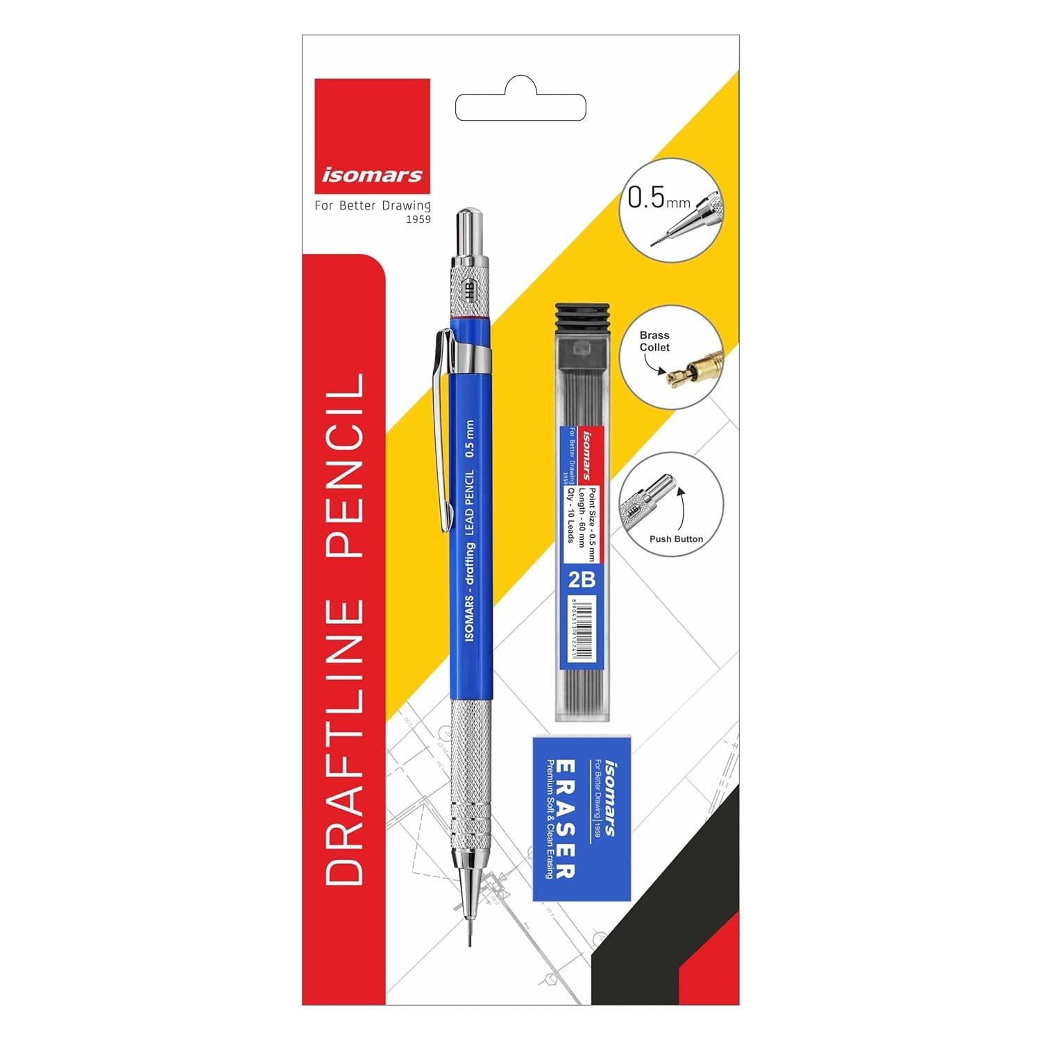 0.5mm Mechanical Drafting Pencil – Built-in Sharpener + 10 Leads