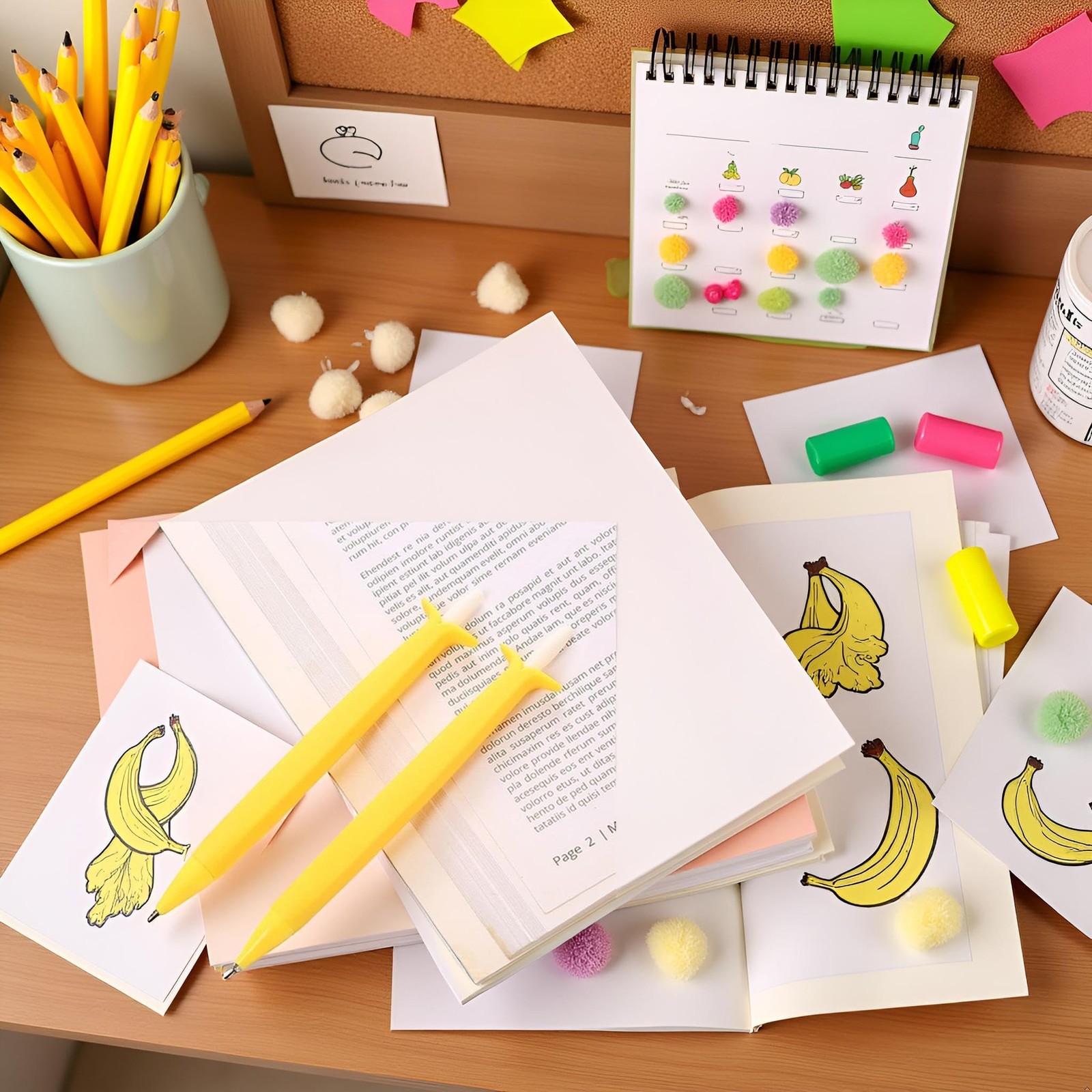 2Pcs Yellow Banana Fruit Cute Writing Supplies Kids Gifts Drawing Students Me…