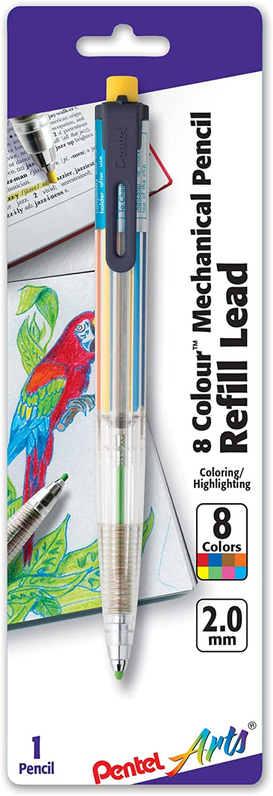 Arts 8 Colour Automatic Pencil, Assorted Accent Clip Colors, 1 Pack (PH158BP)