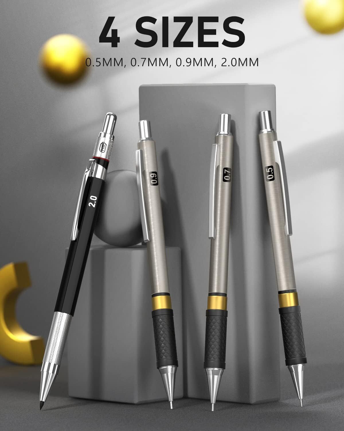 6 PCS Art Mechanical Pencils Set Metal Artist Drafting Pencil 0.2, 0.5 , 0.7,0.9