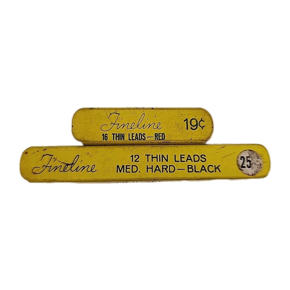 Two Tins Vintage FINELINE THIN LEADS- 12 Med. Hard Black (Partial), 16 Red