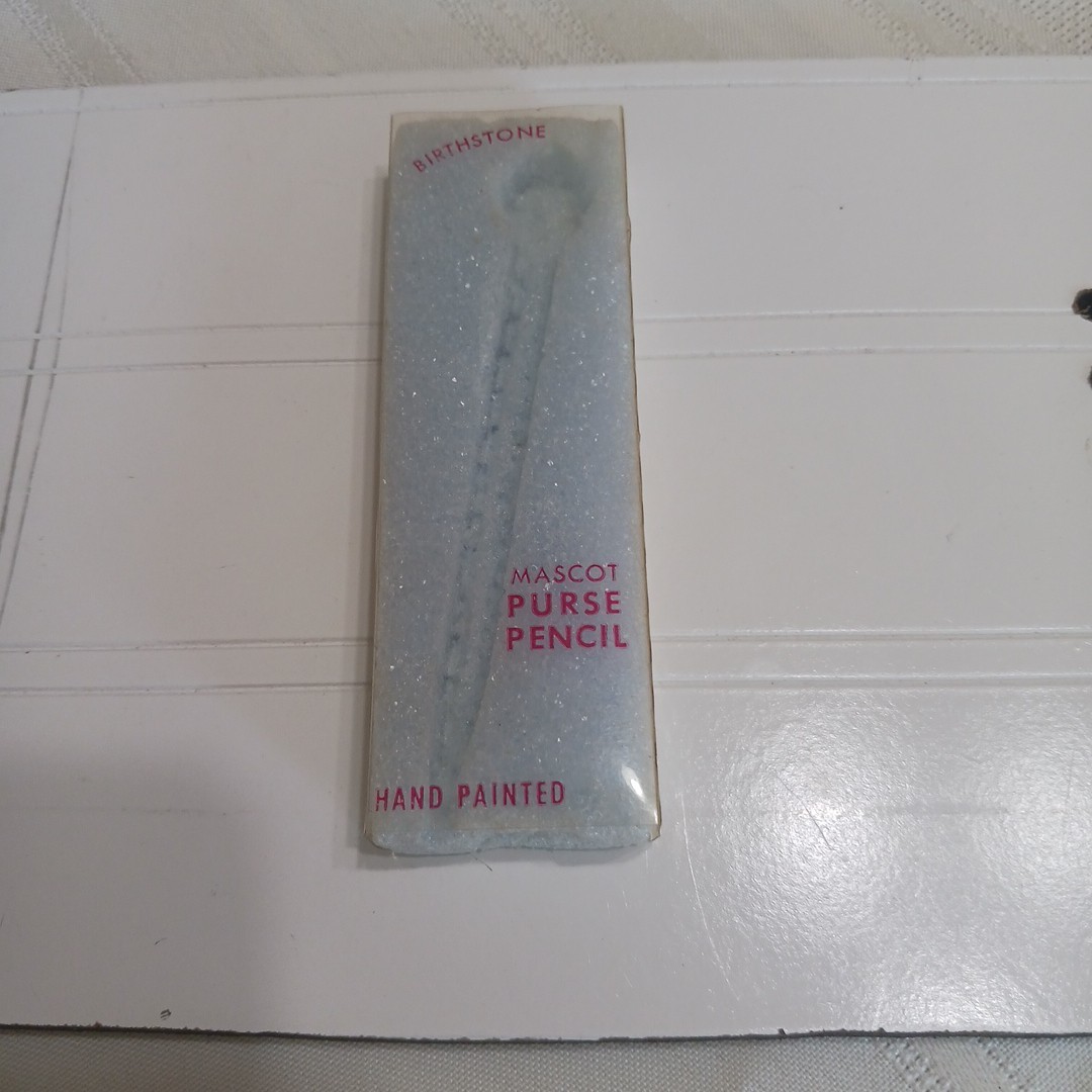 Vtg Pencil Glass Ruby Birthstone Mechanical 3¾” Hand Painted Floral by Mascot